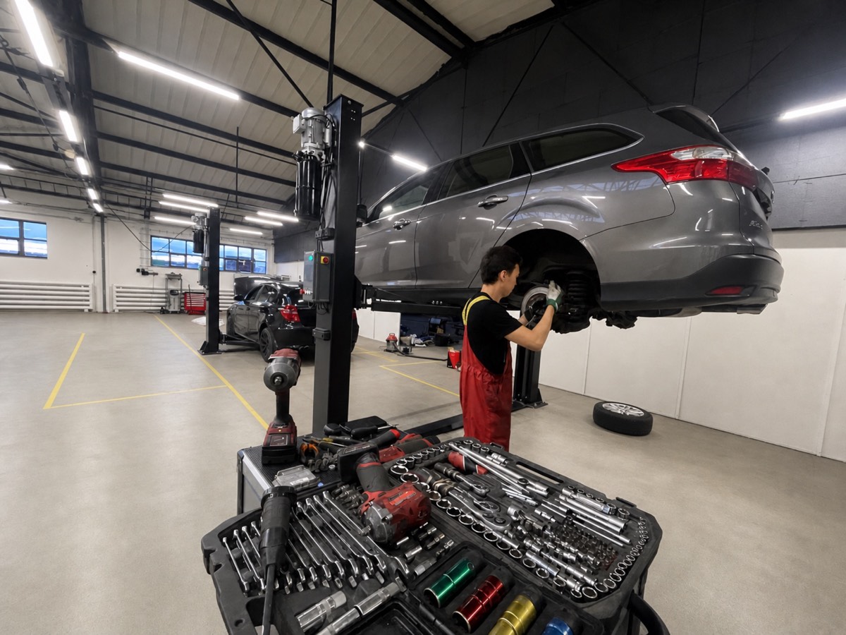 Mechanik MotPro při opravě brzd