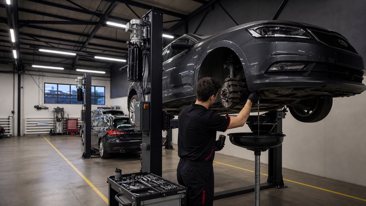 Mechanik MotPro při výměně motorového oleje